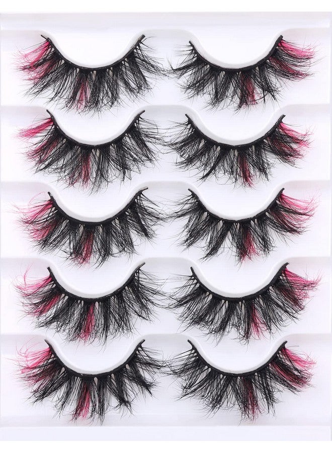 Kiromiro False Eyelashes With Color Deep Pink Color Lashes Fluffy Faux Mink Lashes Cat Eye Dramatic Color Eyelashes Party Long Strip Lashes Pack - Image 1