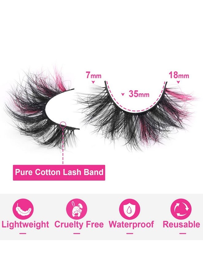 Kiromiro False Eyelashes With Color Deep Pink Color Lashes Fluffy Faux Mink Lashes Cat Eye Dramatic Color Eyelashes Party Long Strip Lashes Pack - Image 4
