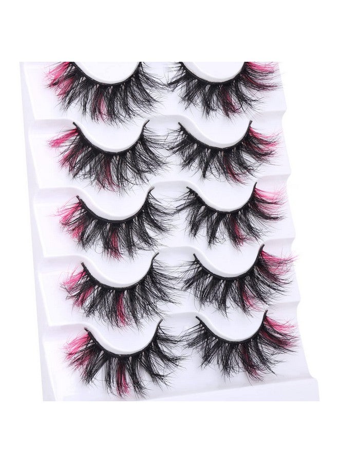 Kiromiro False Eyelashes With Color Deep Pink Color Lashes Fluffy Faux Mink Lashes Cat Eye Dramatic Color Eyelashes Party Long Strip Lashes Pack - Image 3