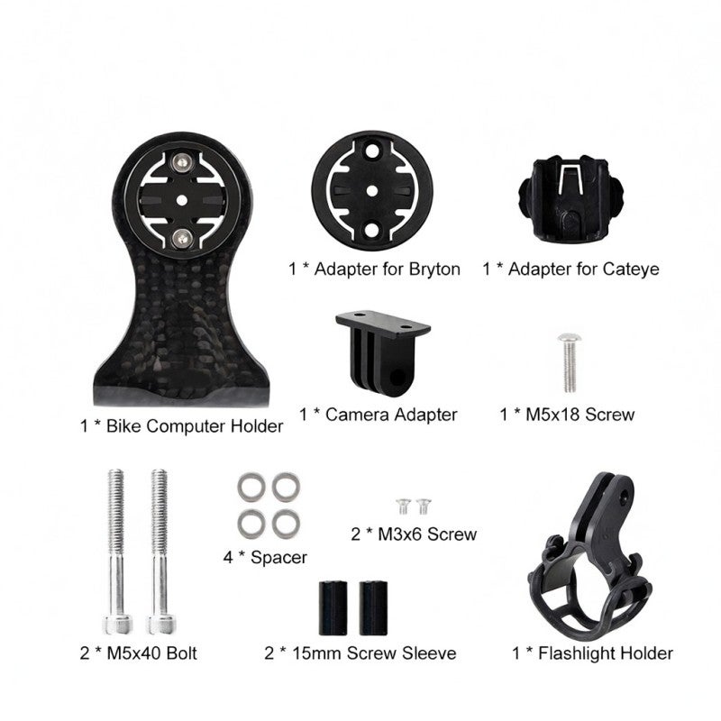 GUB Carbon Fiber Bike Computer Holder 693 Out-Front Mount Super Lightweight Durable Replacement for Garmin Bryton Cateye - Compatible with Sports Camera Flashlight - Image 4