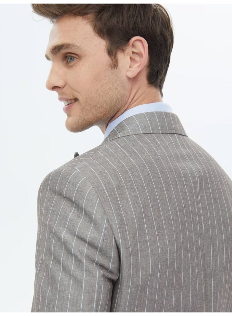 Kip Mink Striped Modern Fit Linen Blend Suit - Image 4