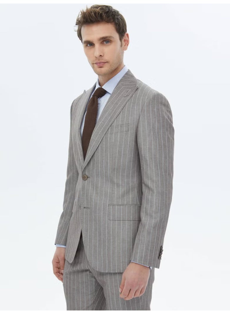 Kip Mink Striped Modern Fit Linen Blend Suit - Image 1