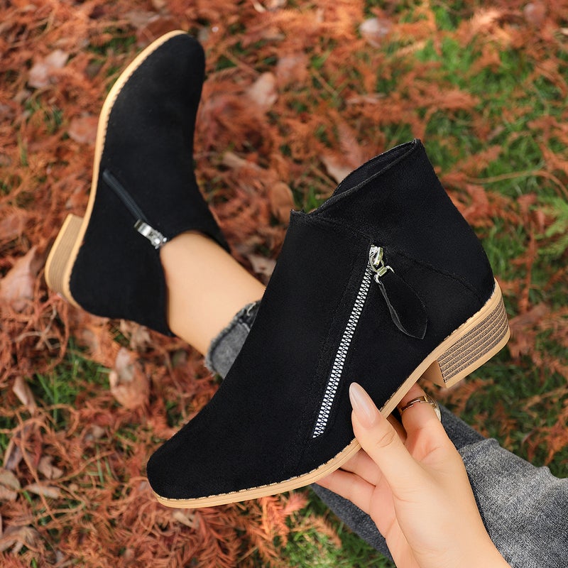 Short Boots 2025 Pointed Toe Thick Heel Side Zipper Style Large Size Boots - Image 3