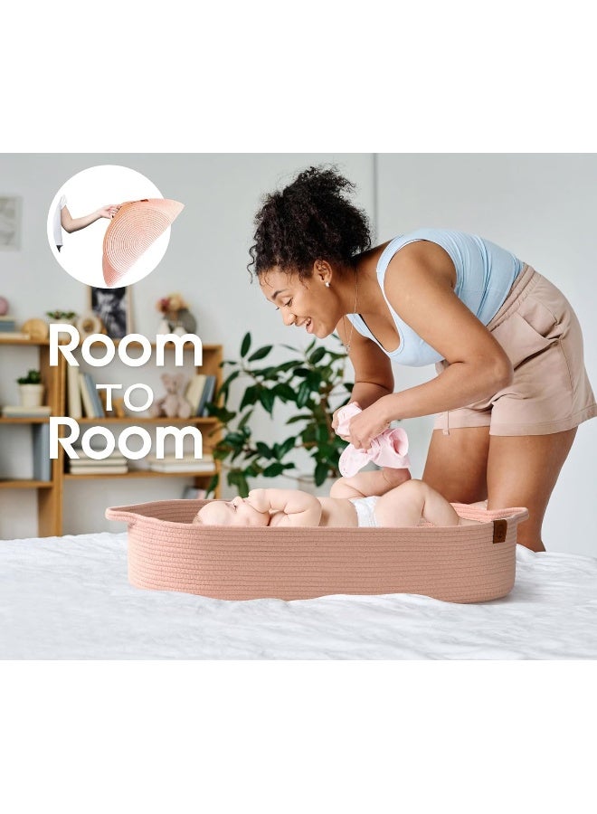 JJOO J&JOO Baby Changing Basket - Breathable, Waterproof Covers, Wipeable Changing Pad for Changing Table Toper & Dresser, Cotton Rope Baby Basket (Coral Candy/Bamboo, Caddy Set) - Image 5