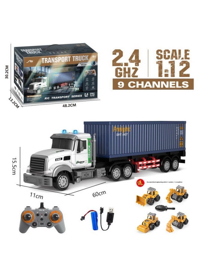 Loquat Electric Remote Control Container Trailer With Light Music Double-layer Transport Vehicle Simulation Container Children's Toy Men-Color:9006-1 Container + Assembly Car Random 1-Proportion:Package 1: - Image 1