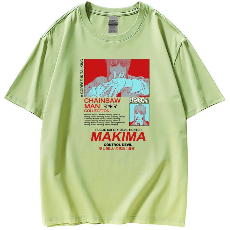 Trendy Brand European Code MAKIMA chainsaw man Anime Peripheral T-Shirt Short Sleeve Clothes Womens T a White - Image 4