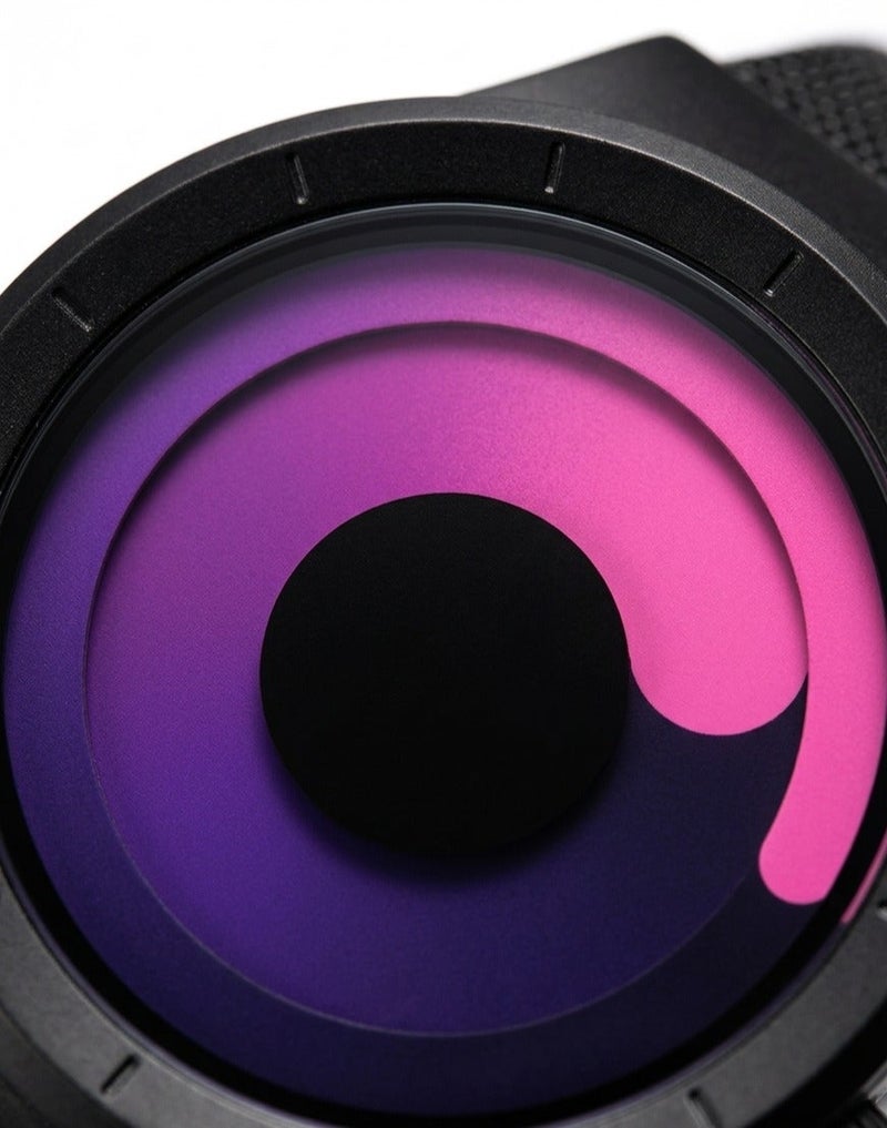 Ladevas Black quartz wristwatch – “Violet Swirl” design, water resistant – stainless steel mesh strap and modern futuristic style. - Image 2