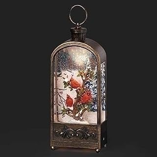 Roman 11.75" Brown and Red LED Swirl Cardinal Arch Lantern Christmas Tabletop Decor - Image 1