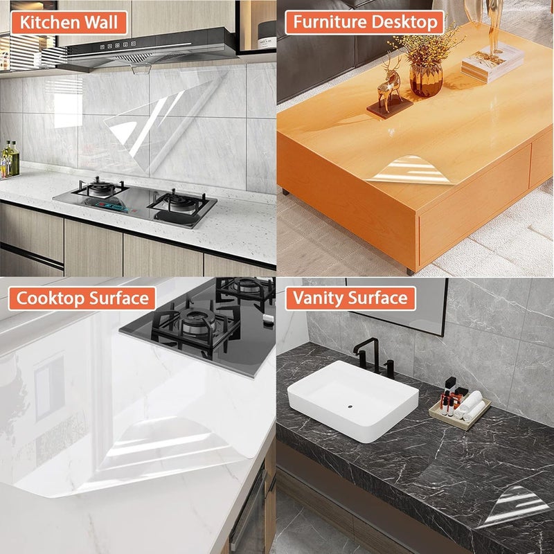 WALLFLY Transparent Wall Protective Film | Kitchen Backsplash Sheet-Oil Proof Wallpaper, Wall Protector for Furnitures, Countertops Splash Guard Clear Removable Wallpaper (Clear Film, 31 x 350 Cm) - Image 5