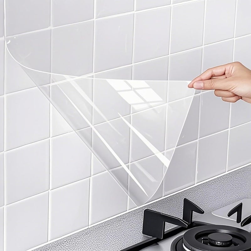 WALLFLY Transparent Wall Protective Film | Kitchen Backsplash Sheet-Oil Proof Wallpaper, Wall Protector for Furnitures, Countertops Splash Guard Clear Removable Wallpaper (Clear Film, 31 x 350 Cm) - Image 1