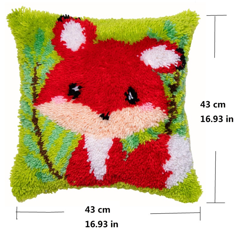 Beyond Your Thoughts DIY Latch Hook Kits Cute Red Fox Pillow Cover Pattern Printed Crochet Needlework Crafts for Kids Adults and Beginners Family Decoration 16.93 * 16.93 in BZ990 - Image 2
