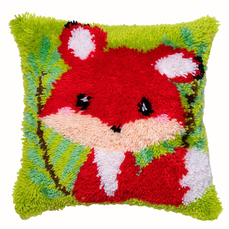 Beyond Your Thoughts DIY Latch Hook Kits Cute Red Fox Pillow Cover Pattern Printed Crochet Needlework Crafts for Kids Adults and Beginners Family Decoration 16.93 * 16.93 in BZ990 - Image 1