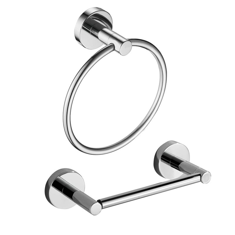 FAIRGIA Chrome Toilet Paper Holder Towel RingBathroom Hardware SetHand Towel Holder Wall Mount Tissue Roll Holder with Double Post Bath Accessories SUS304 Stainless Steel 2pc