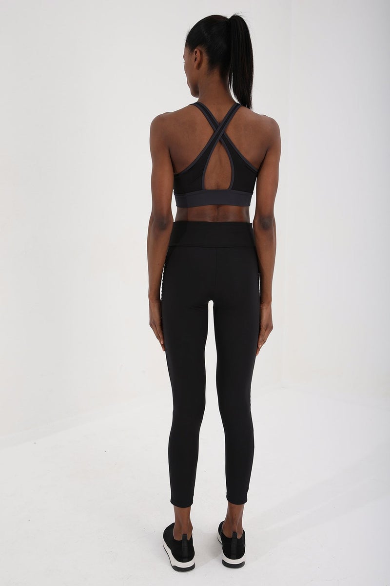 Anthracite Women's Cross Back Detail Slim Fit U Neck Sports Bustier - 97121