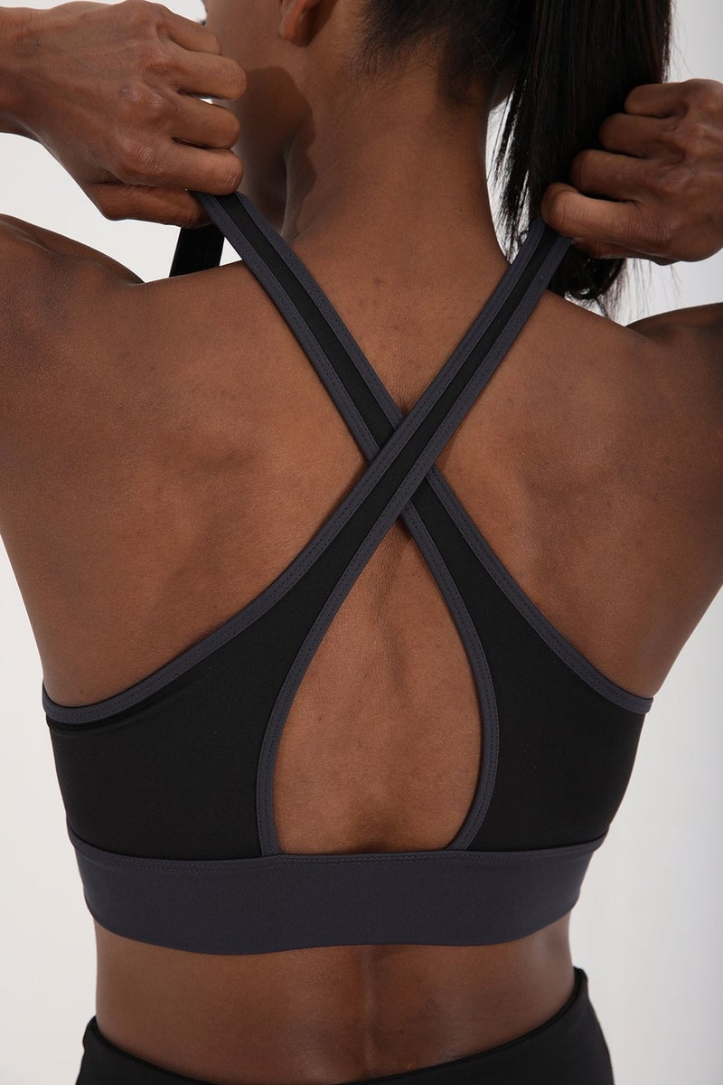Anthracite Women's Cross Back Detail Slim Fit U Neck Sports Bustier - 97121
