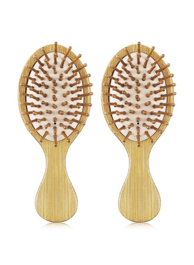 MRD 2 Pcs Bamboo Detangler Mini Hair Brushes Travel Pack For Kids Gift No Wooden Bristles Hairbrush Massage Scalp For Curly Hair Wet Dry Hair Tangle Brush - Image 2