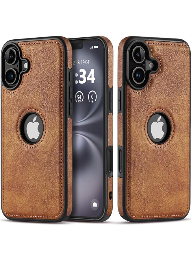 for iPhone 16 Case Luxury Leather Logo Visible Vintage Ultra Slim Protective Cover 2024 6.1 Inch (Brown) - Image 1