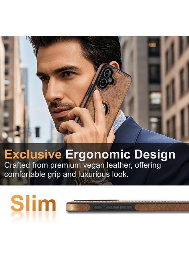 for iPhone 16 Case Luxury Leather Logo Visible Vintage Ultra Slim Protective Cover 2024 6.1 Inch (Brown) - Image 2