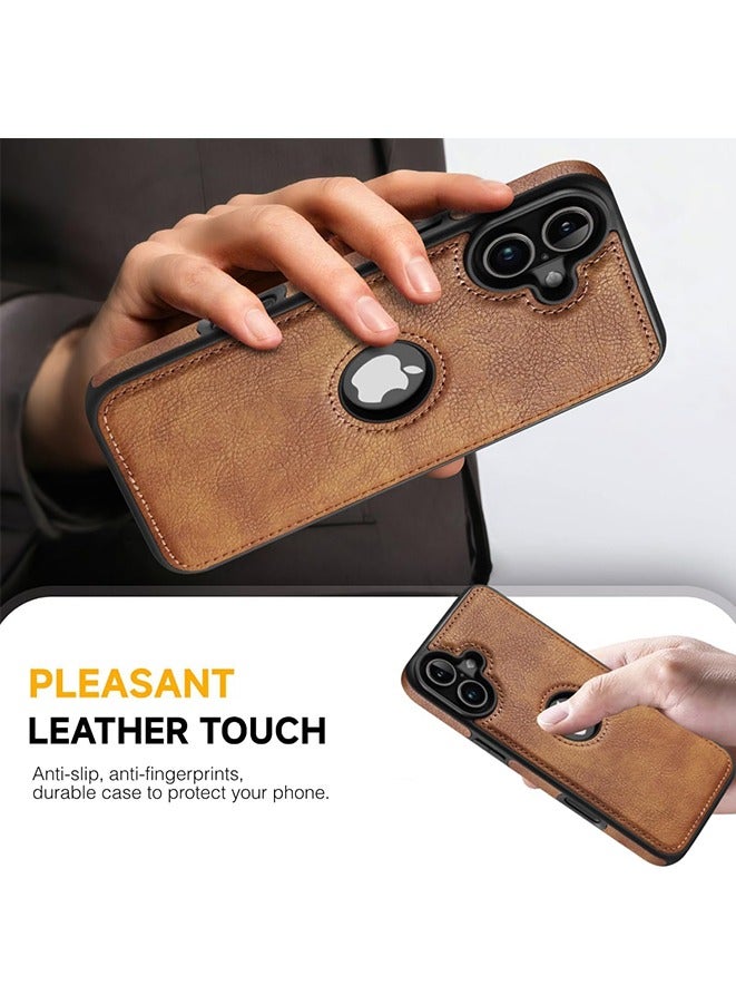 for iPhone 16 Case Luxury Leather Logo Visible Vintage Ultra Slim Protective Cover 2024 6.1 Inch (Brown) - Image 3