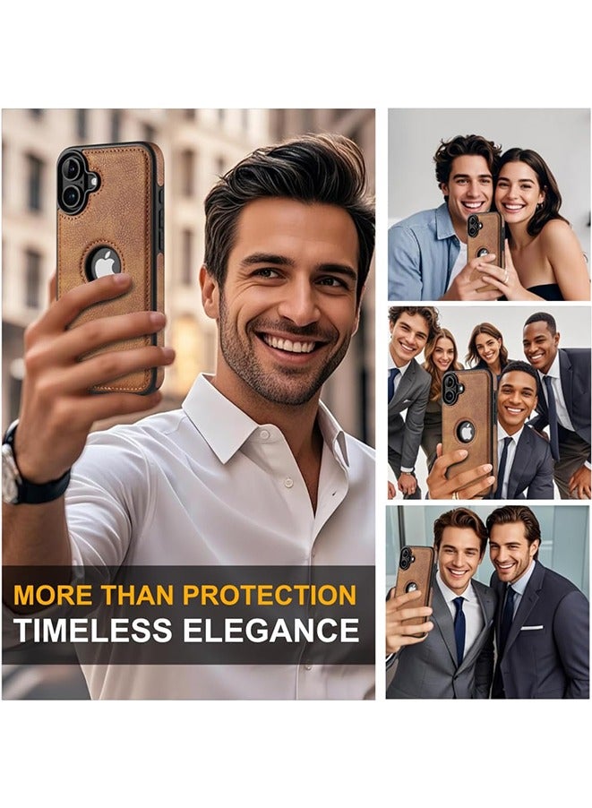 for iPhone 16 Case Luxury Leather Logo Visible Vintage Ultra Slim Protective Cover 2024 6.1 Inch (Brown) - Image 4