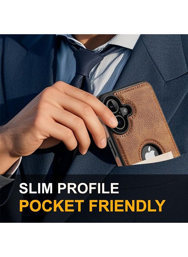 for iPhone 16 Case Luxury Leather Logo Visible Vintage Ultra Slim Protective Cover 2024 6.1 Inch (Brown) - Image 5