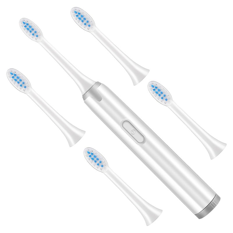Waterproof Sonic Electric Toothbrush For Adults With 5 Soft Bristle Replacement Heads Battery Powered - Image 2
