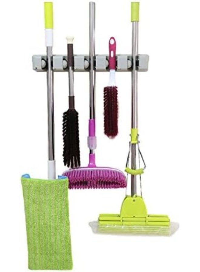 Bureze 5 Position 6 Hooks Wall Mounted Mop Broom Holder Hanger Kitchen Shelf Storage Holder Garage Storage  - Image 5