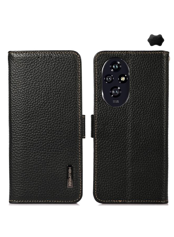 اس-توب جراب هاتف خزنة لهاتف Honor 200 Pro مصنوع من جلد الليتشي الأصلي مع خاصية تحديد الهوية بموجات الراديو (RFID) - Image 1