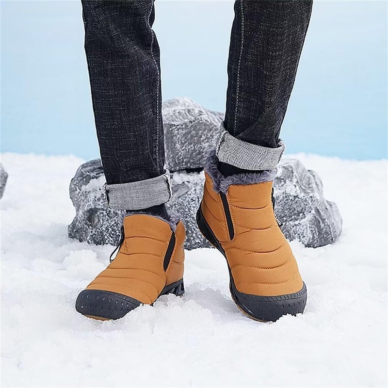 Jakcuz Snow Boots for Men Warm High Top Bootie Comfortable Faux Fur Lining Atheletic Winter Shoes Brown Size 10.5 - Image 3