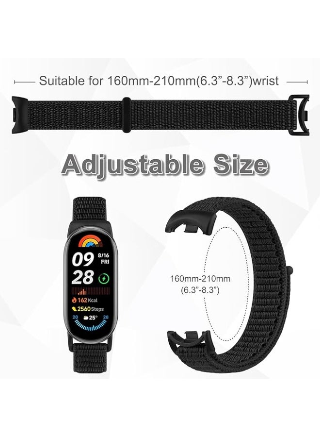 حَبْل تِك 3 قطع شريط نايلون متوافق مع مجموعة شياومي مي Band 10/Mi Band 9/Mi Band 8 لينة قابلة للضبط للرجال والنساء (أسود نقي + أزرق + أخضر) - Image 2