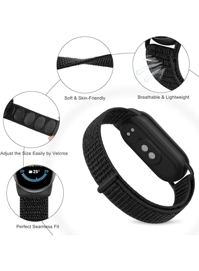 حَبْل تِك 3 قطع شريط نايلون متوافق مع مجموعة شياومي مي Band 10/Mi Band 9/Mi Band 8 لينة قابلة للضبط للرجال والنساء (أسود نقي + أزرق + أخضر) - Image 3