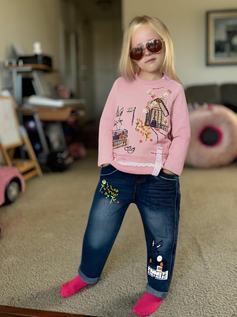 MAXIMGR Toddler Girl Clothes Baby Girl Outfits Cute Long Sleeve Cartoon Top + Jeans Pants Fall Winter Girls Clothing Sets - Image 4