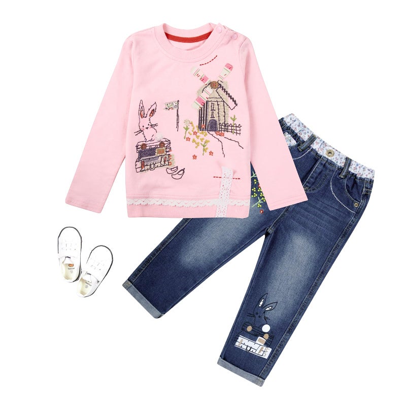 MAXIMGR Toddler Girl Clothes Baby Girl Outfits Cute Long Sleeve Cartoon Top + Jeans Pants Fall Winter Girls Clothing Sets - Image 5