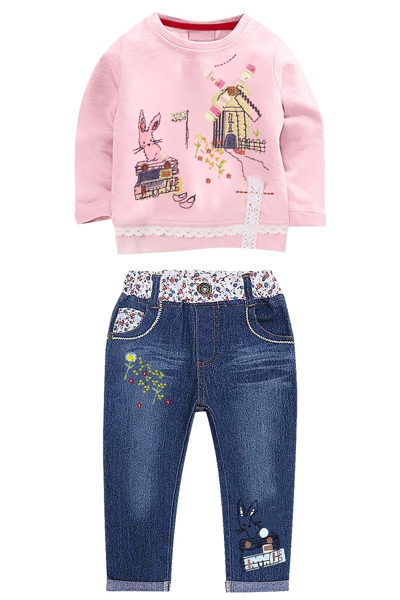 MAXIMGR Toddler Girl Clothes Baby Girl Outfits Cute Long Sleeve Cartoon Top + Jeans Pants Fall Winter Girls Clothing Sets - Image 1