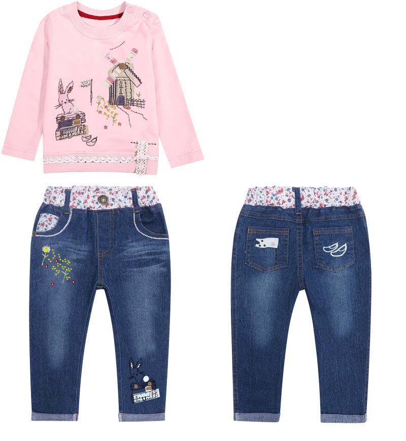 MAXIMGR Toddler Girl Clothes Baby Girl Outfits Cute Long Sleeve Cartoon Top + Jeans Pants Fall Winter Girls Clothing Sets - Image 2