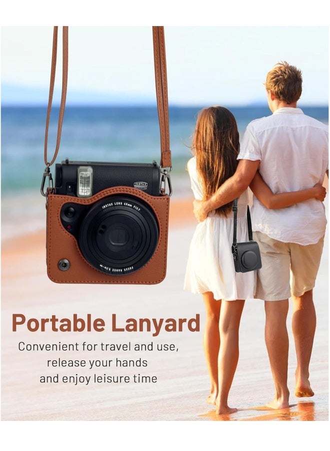 Camera Bag for Fuji Instax Mini 99 Instant Camera with Adjustable Shoulder Strap, Photo Frame, and Cartoon Stickers (Brown)  - Image 3