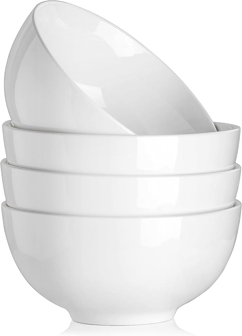MALACASA , Regular Series, Set of 4 Cereal Bowls, Pasta Bowls, Soup Bowls, 7 Inches, 17.8 x 17.8 x 8.5 cm, 1350 ml, Porcelain Bowl, Salad Bowl, Cream White - Image 1