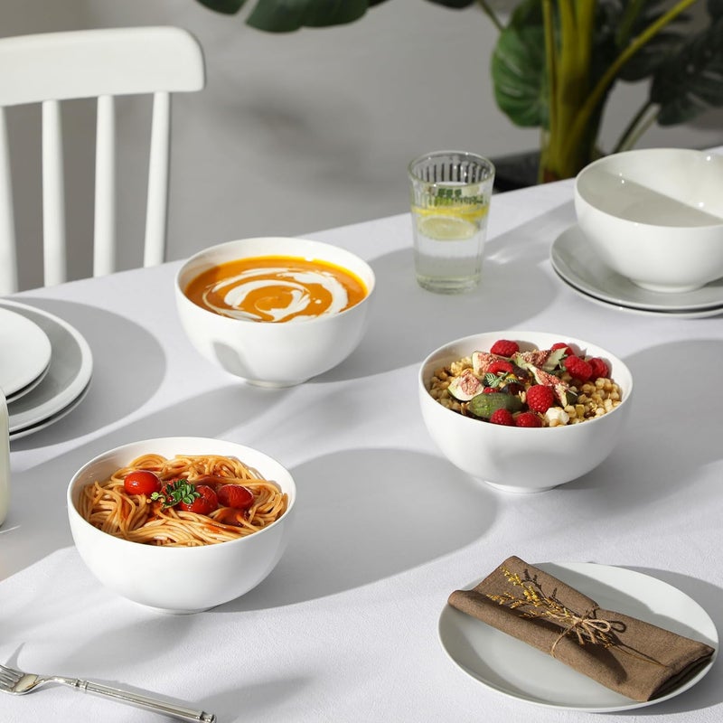 MALACASA , Regular Series, Set of 4 Cereal Bowls, Pasta Bowls, Soup Bowls, 7 Inches, 17.8 x 17.8 x 8.5 cm, 1350 ml, Porcelain Bowl, Salad Bowl, Cream White - Image 4