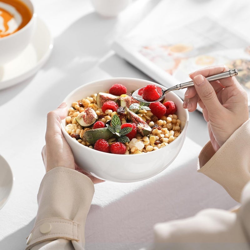 MALACASA , Regular Series, Set of 4 Cereal Bowls, Pasta Bowls, Soup Bowls, 7 Inches, 17.8 x 17.8 x 8.5 cm, 1350 ml, Porcelain Bowl, Salad Bowl, Cream White - Image 3