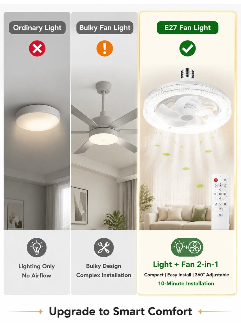 Ceiling fan light, bedroom hallway ceiling fan light, simple integrated E27 rotating fan light with remote control, ceiling light - Image 3