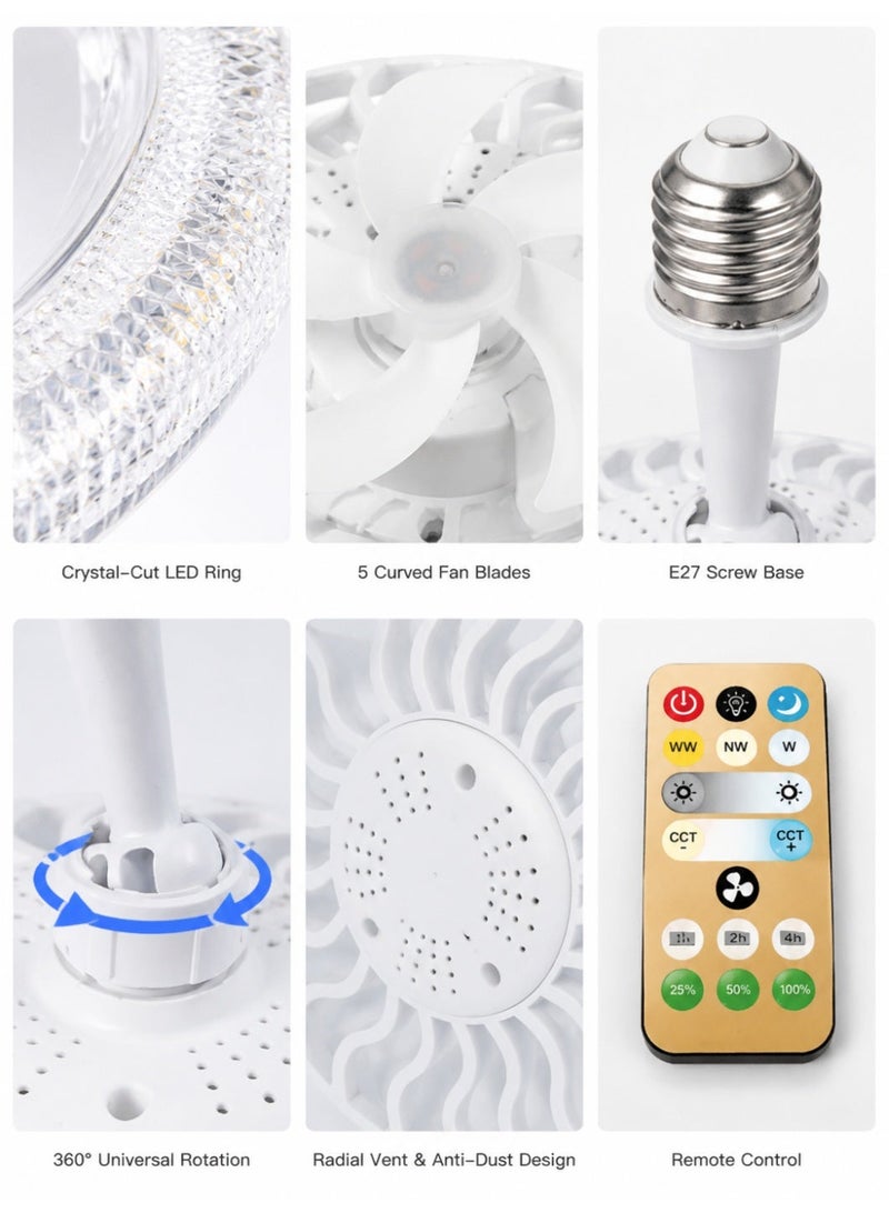 Ceiling fan light, bedroom hallway ceiling fan light, simple integrated E27 rotating fan light with remote control, ceiling light - Image 4