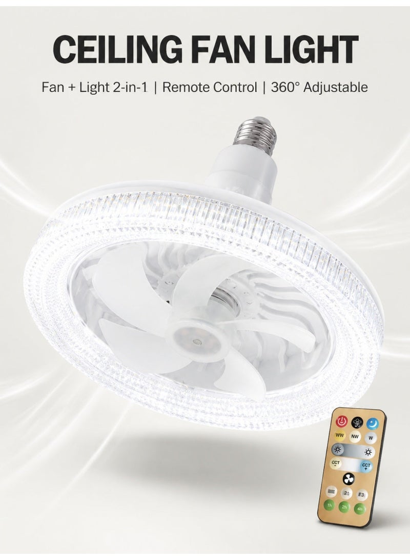 Ceiling fan light, bedroom hallway ceiling fan light, simple integrated E27 rotating fan light with remote control, ceiling light - Image 1