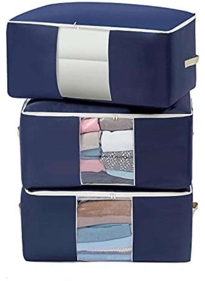 Generic - Oxford Fabric Clothes Storage Bag Large Capacity Organizer With Reinforced Handle Sturdy Zipper And Clear Window For Blankets, Bedding, Comforters, 3 Pack, 84L, Blue, Homman - Image 1