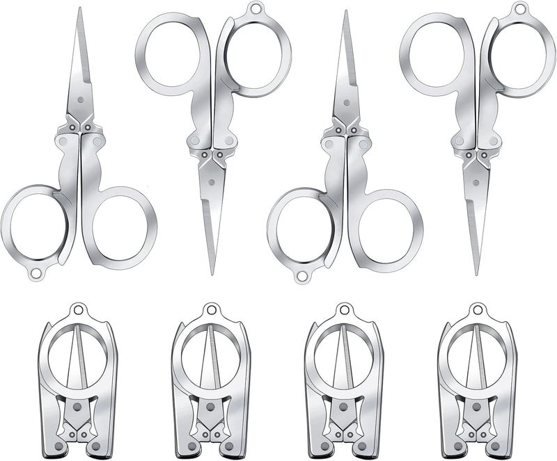 SUMAJU 8 Pcs Stainless Steel Small Folding Scissors, Pocket Portable Foldable Travel Scissors, Tiny Mini Craft Cutter for Home Travel, Silver - Image 1