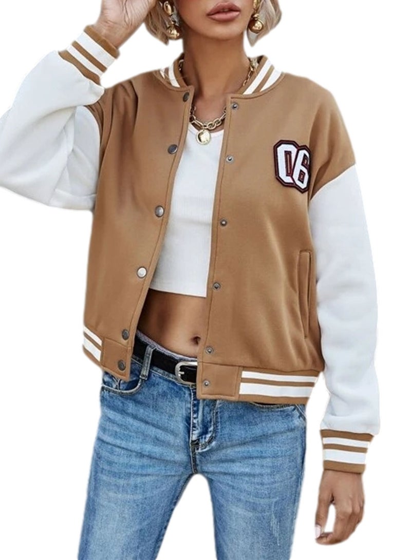 NIBEMINENT سترة بيسبول نسائية قصيرة ومعطف بومبر ملون بأزرار وسترات جامعية مطرزة بشعار Y2K Streetwear  - Image 1