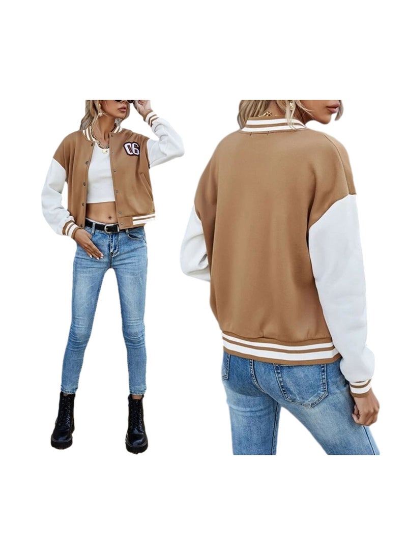 NIBEMINENT سترة بيسبول نسائية قصيرة ومعطف بومبر ملون بأزرار وسترات جامعية مطرزة بشعار Y2K Streetwear  - Image 3