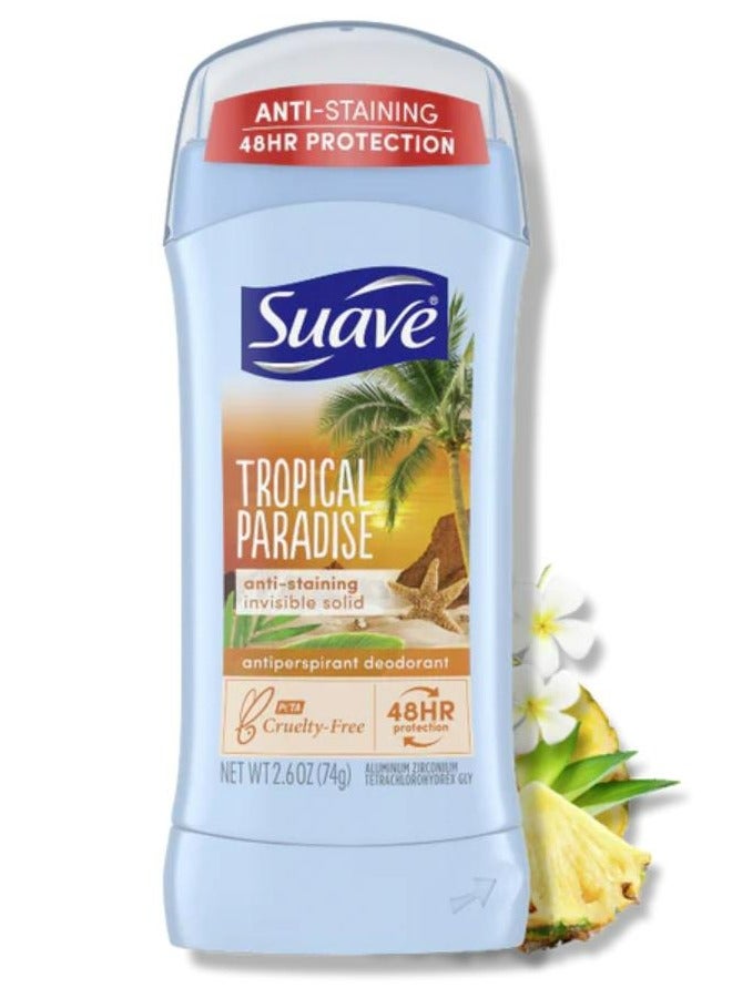 Suave 24 Hour Protection Invisible Solid Anti-Perspirant Deodorant, Tropical Paradise 74 g 