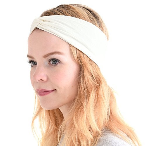 CHARM Womens Headband Wrap Bandana - Stretch Elastic Yoga Workout Running Head band White - Image 1