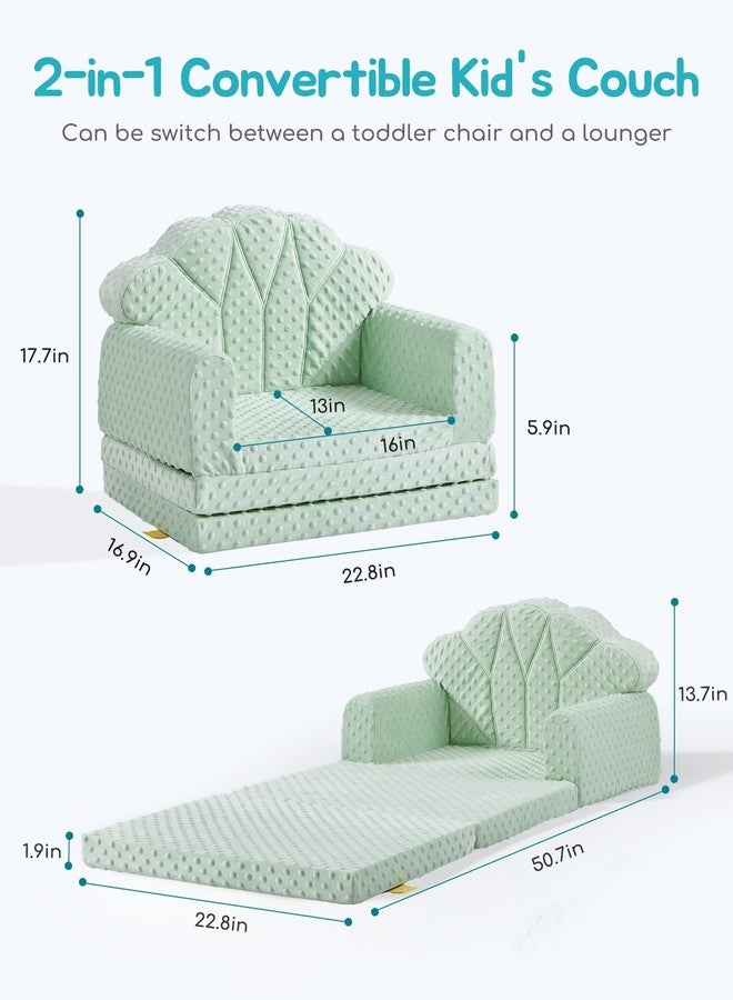 ATTABABY Kids Couch, 2-in-1 Soft Bubble Dot Minky Fold-Out Couch, Convertible Sofa to Lounger for 1-3 Years Old, Kid Furniture for Playroom, Green - Image 4