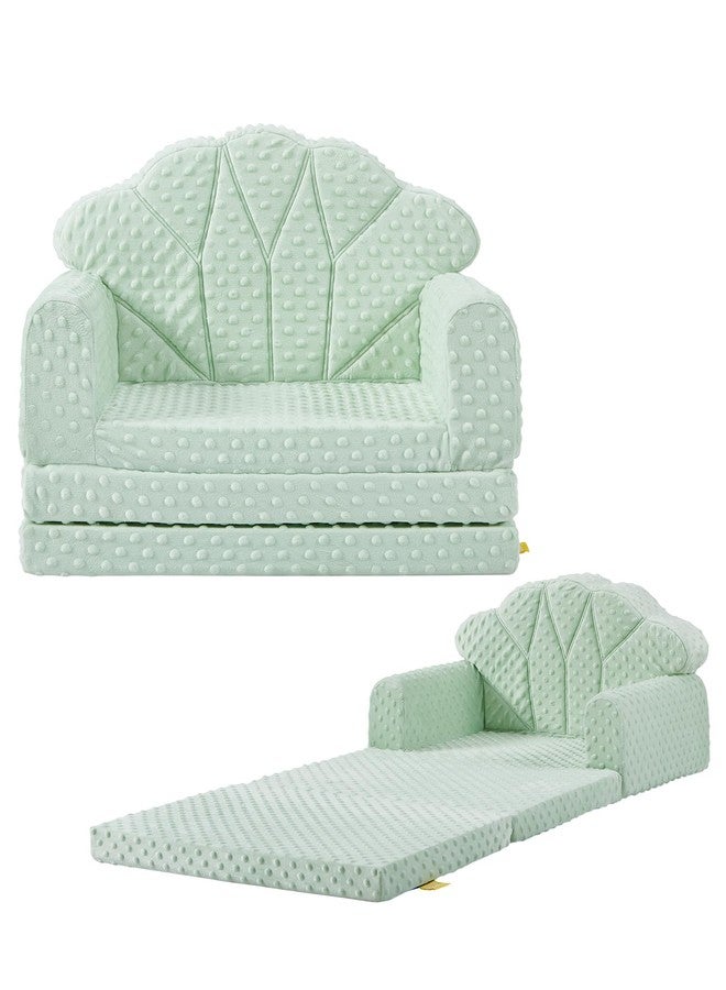 ATTABABY Kids Couch, 2-in-1 Soft Bubble Dot Minky Fold-Out Couch, Convertible Sofa to Lounger for 1-3 Years Old, Kid Furniture for Playroom, Green - Image 1